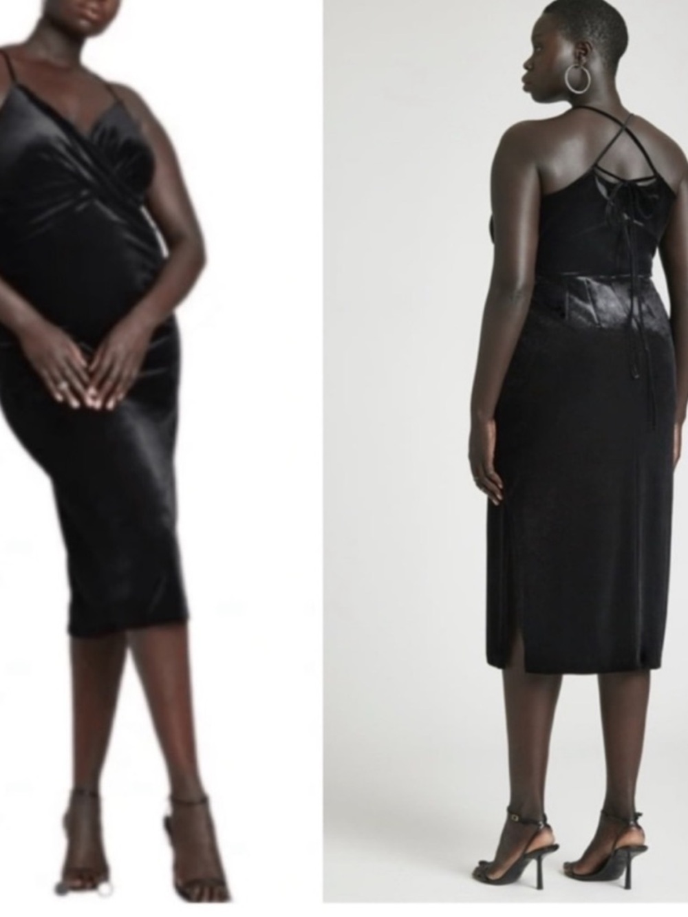 ELOQUII Black Velvet Halter Midi Dress Whimsygoth - Picture 3 of 8